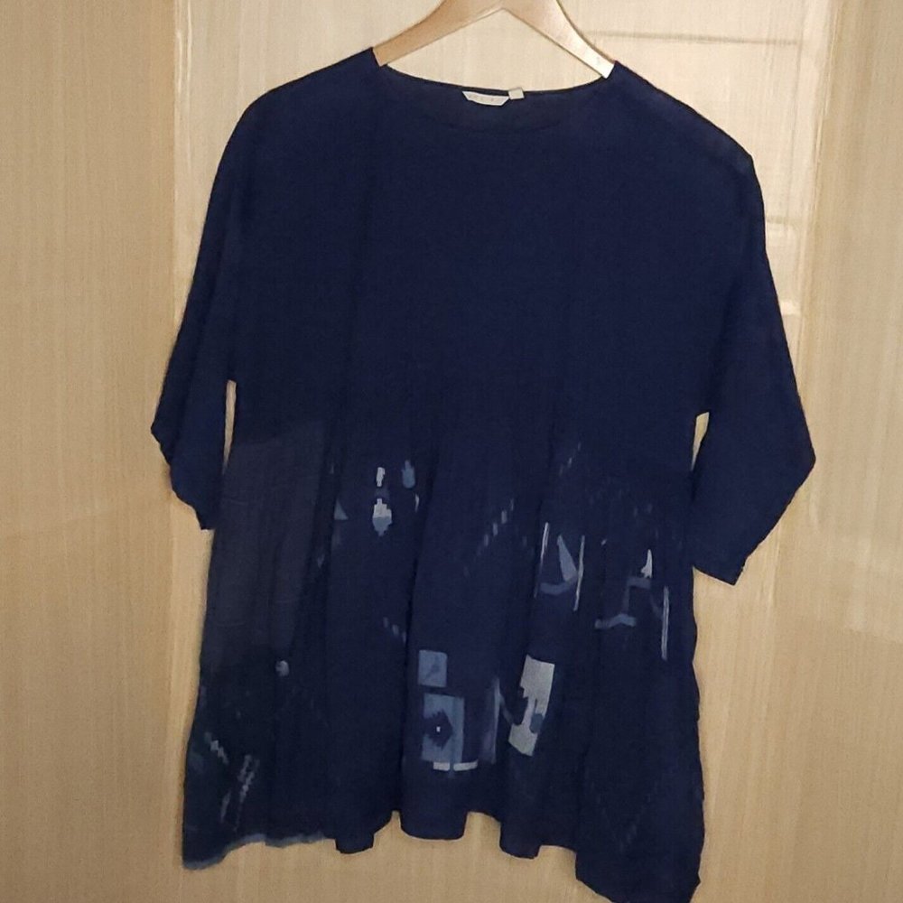 Injiri Blue White Long Sleeve Oversized Lagan Dress XS